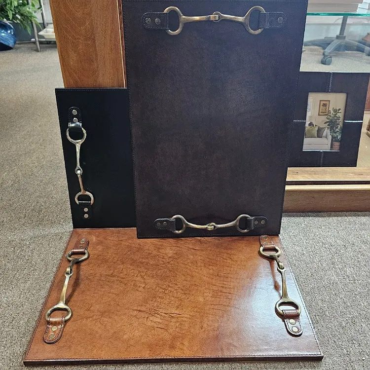 LEATHER SERVING TRAY WITH HORSE BIT HANDLES