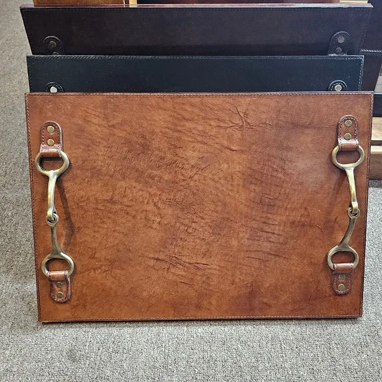 LEATHER SERVING TRAY WITH HORSE BIT HANDLES