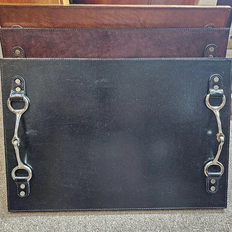 LEATHER SERVING TRAY WITH HORSE BIT HANDLES