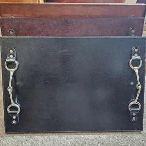 LEATHER SERVING TRAY WITH HORSE BIT HANDLES