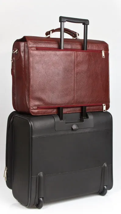 LEATHER TROLLEY CASE / WHEELED BUSINESS BAG IN BLACK