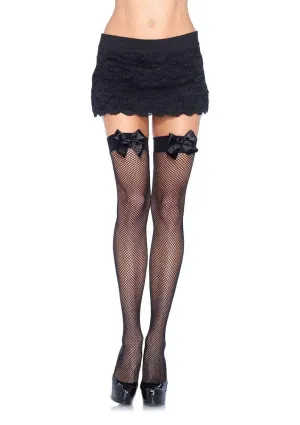 Leg Avenue Fishnet Thigh Highs With Bow - One Size - Black