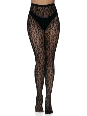 Leg Avenue Leopard Net Tights - One Size - Black