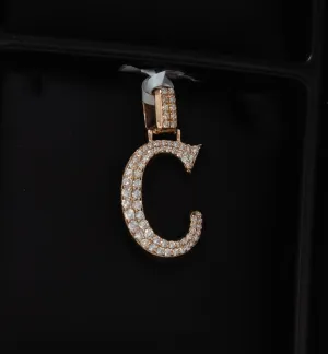 Letter C Pendant 14K Yellow Gold With Diamond / 3.2gr