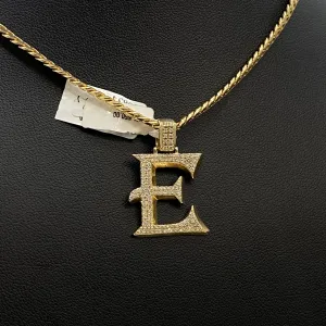 Letter E Pendant 14K Yellow Gold With Diamond / 4.3gr