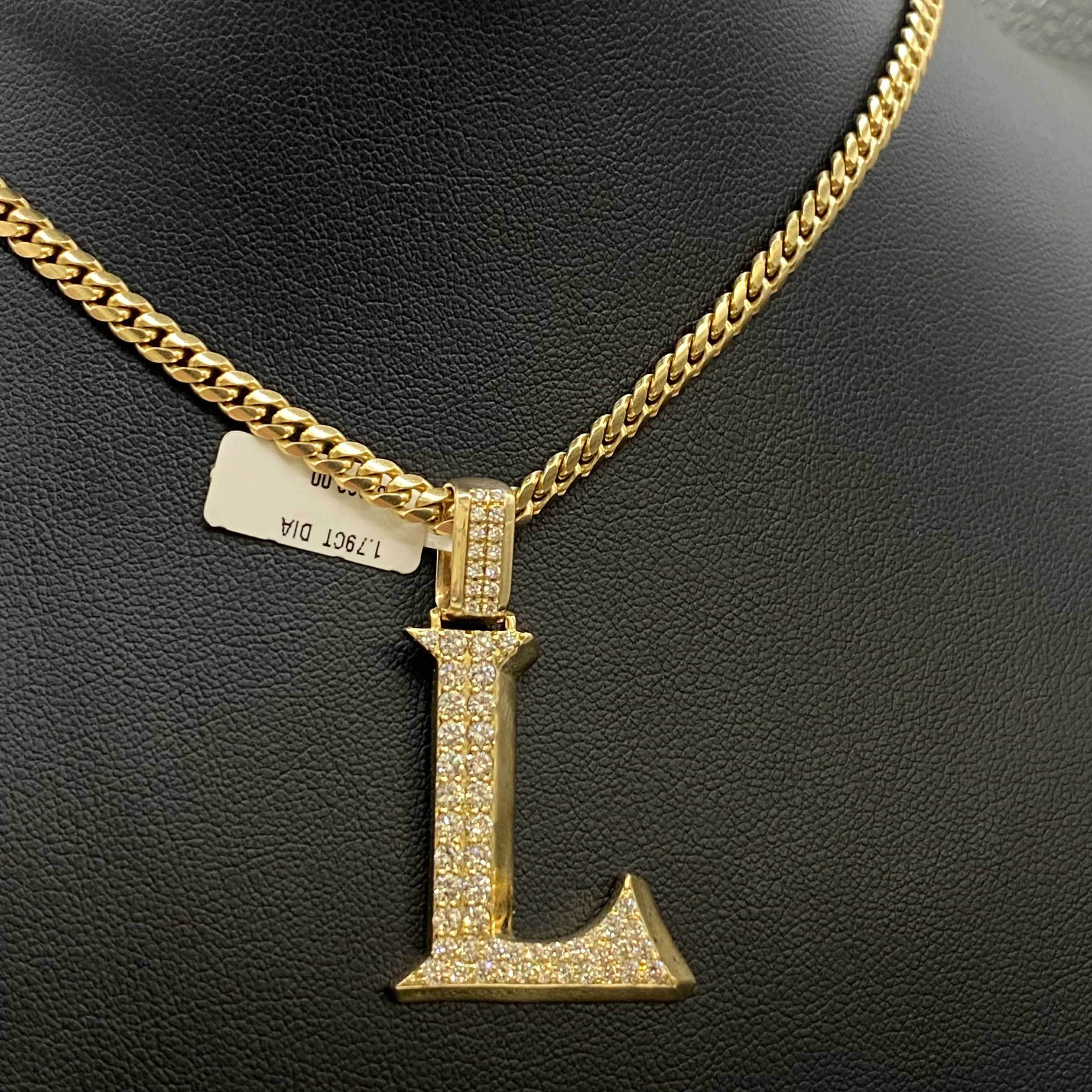 Letter L Pendant 14K Yellow Gold With Diamond / 5.5gr