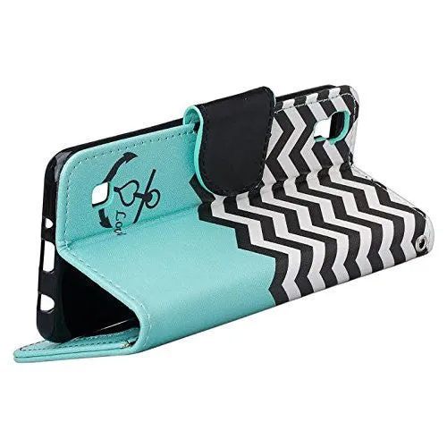 LG Tribute HD | X Style | Volt 3 Case, Wrist Strap Pu Leather Magnetic Flip Fold[Kickstand] Wallet Case with ID & Card Slots - Teal Anchor