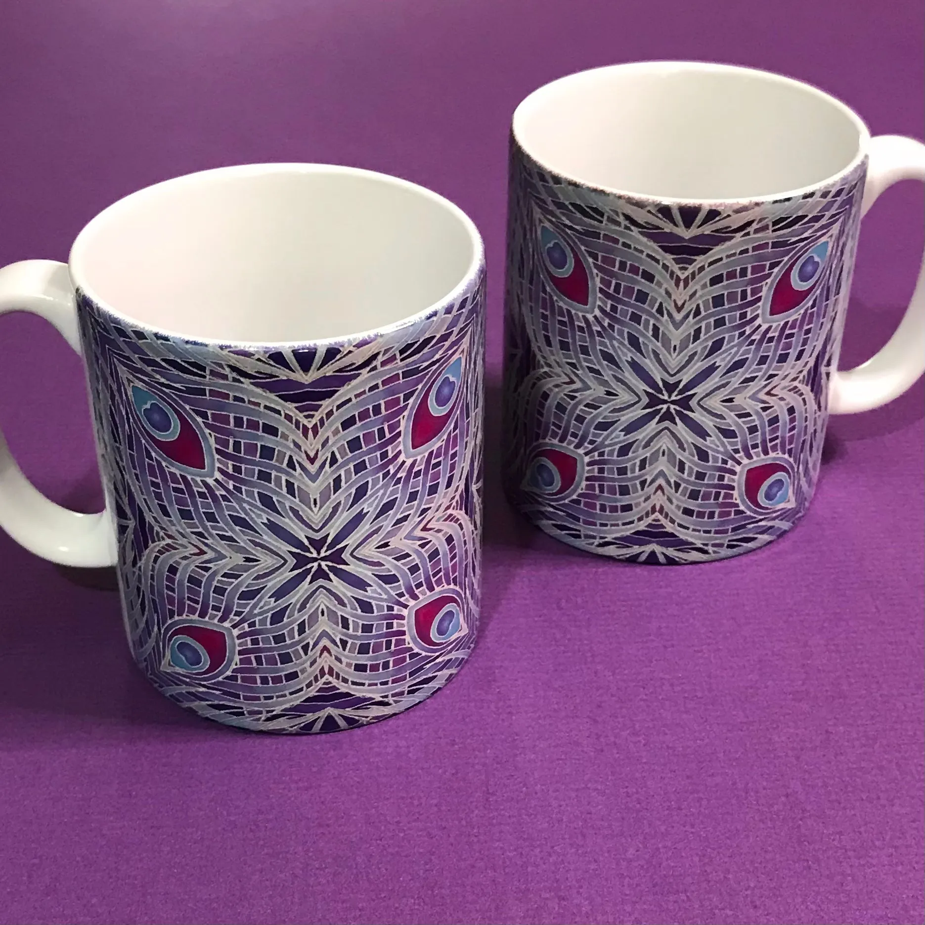 Lilac Grey Peacock Feather Kaleidoscope Mug and Coaster Gift