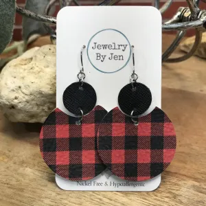 Luna Circle Earrings - Red Buffalo Plaid