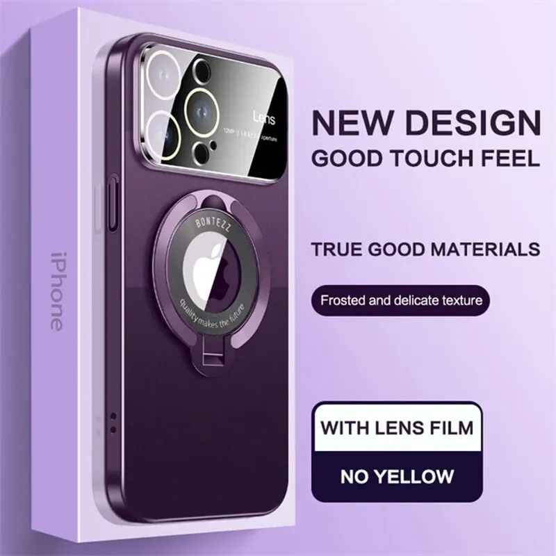 Magnetic Bracket Matte Phone Case With Lens Protection For IPhone