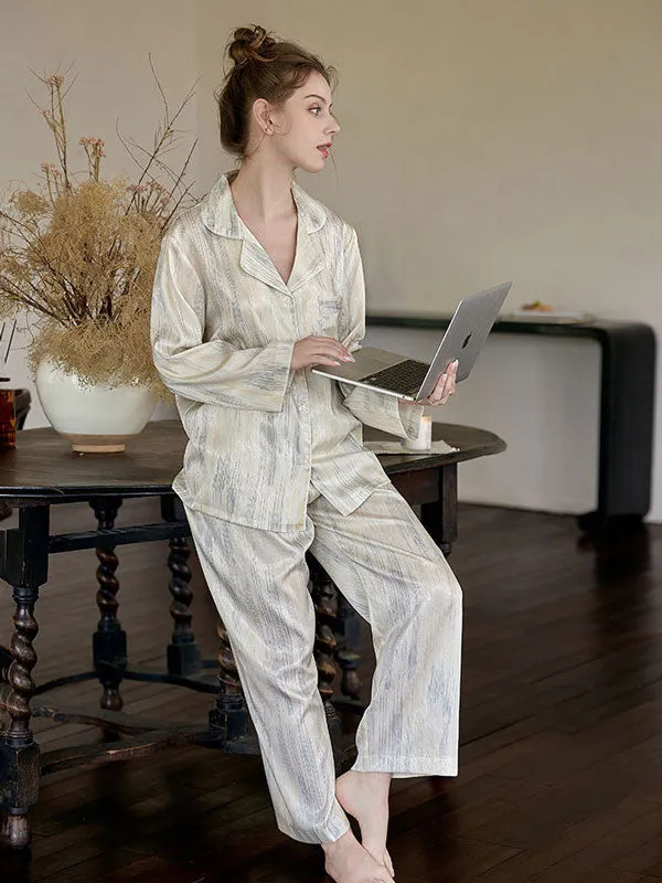 Marble Print Long Sleeve Pajamas Set