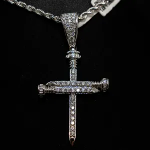 Medium Sword Cross Pendant 14K White Gold With Diamond / 1.3gr