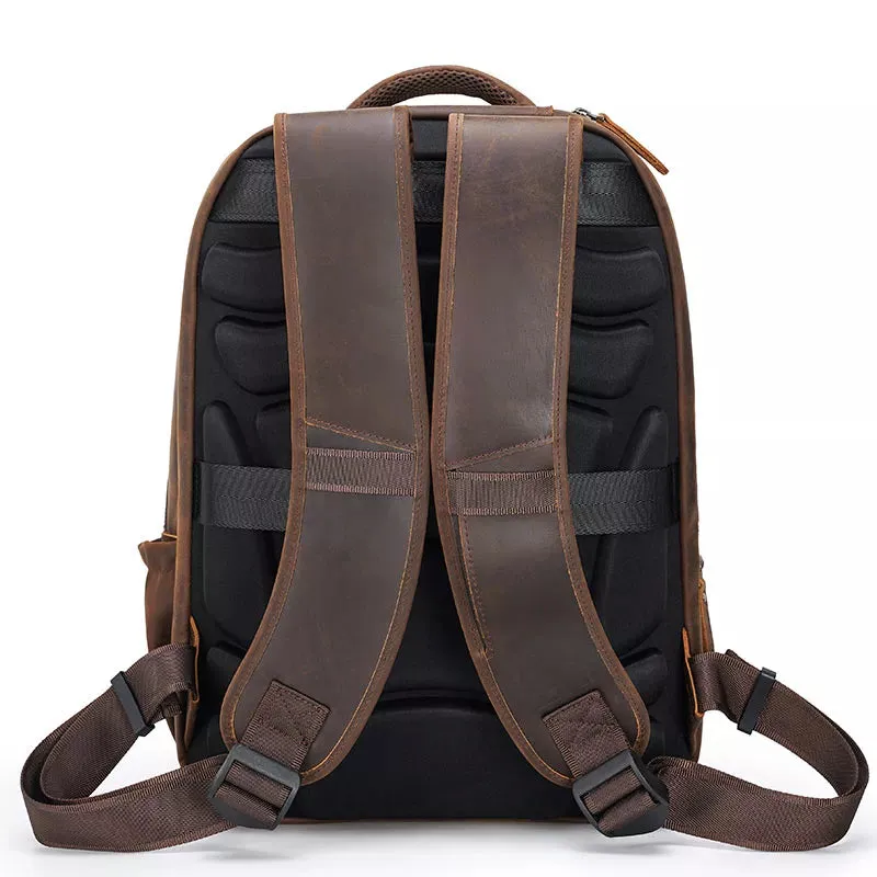 Men's Crazy Horse Leather Travel Backpack - Large Size