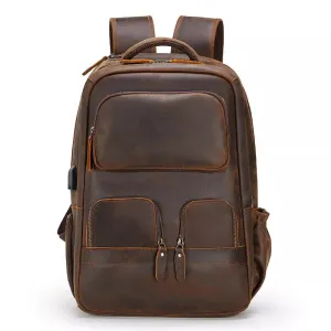 Men's Crazy Horse Leather Travel Backpack - Large Size