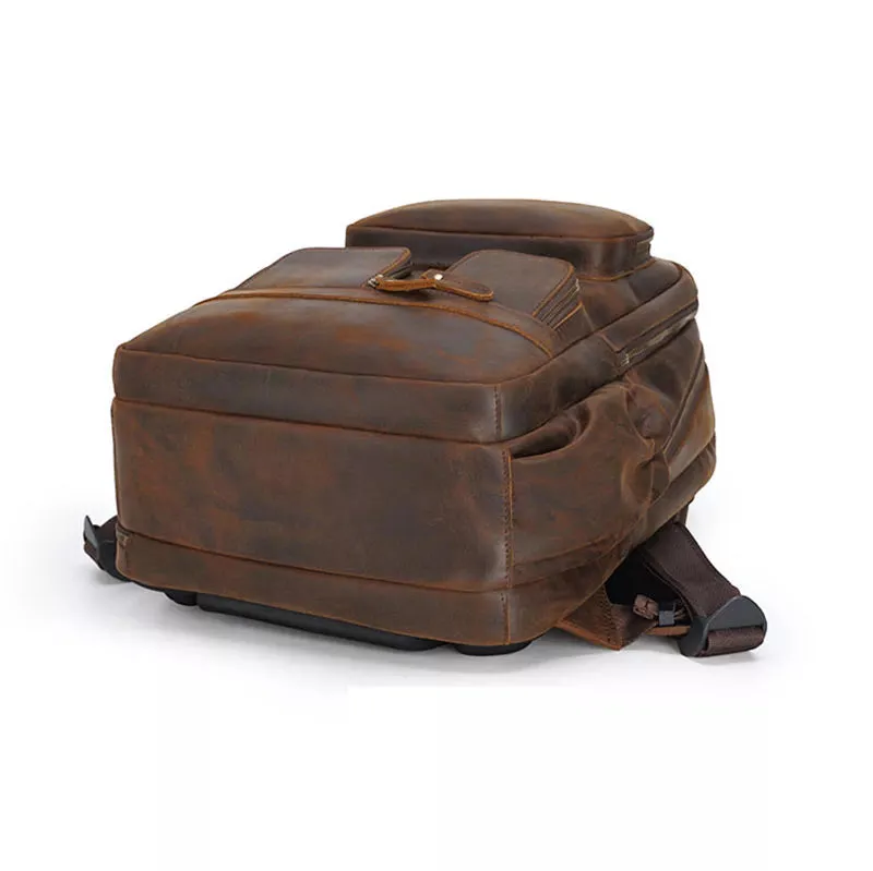 Men's Crazy Horse Leather Travel Backpack - Large Size