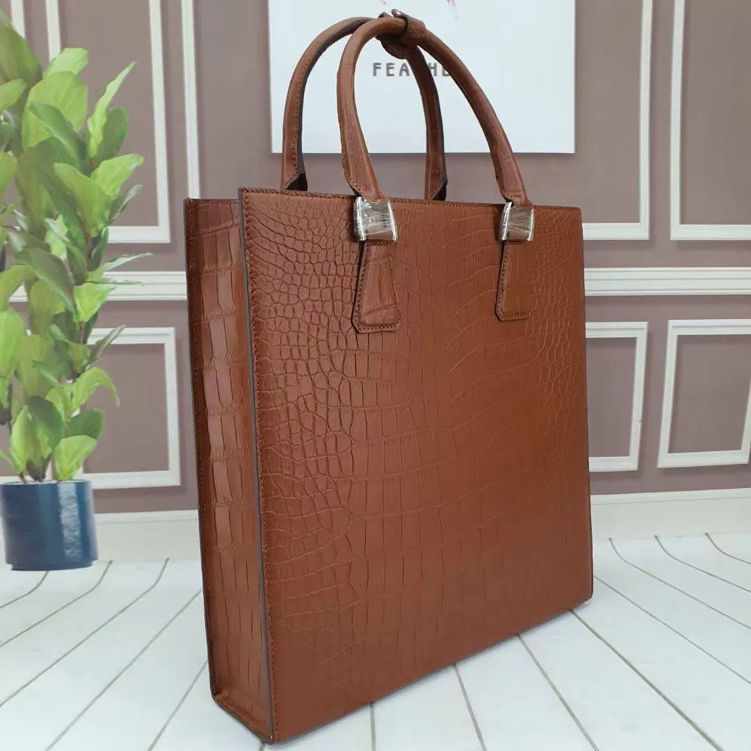 Mens Crocodile Leather Vertical Briefcase