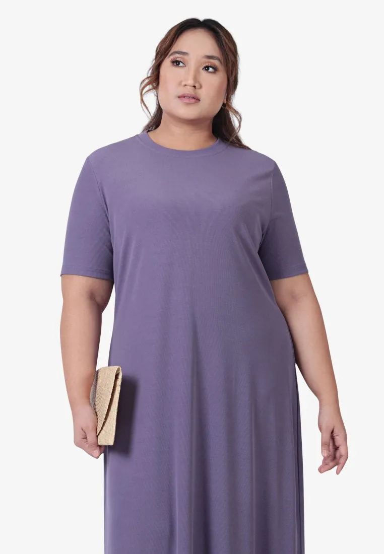 Meredith Midi Short Sleeve Ribbed Dress - Light Purple