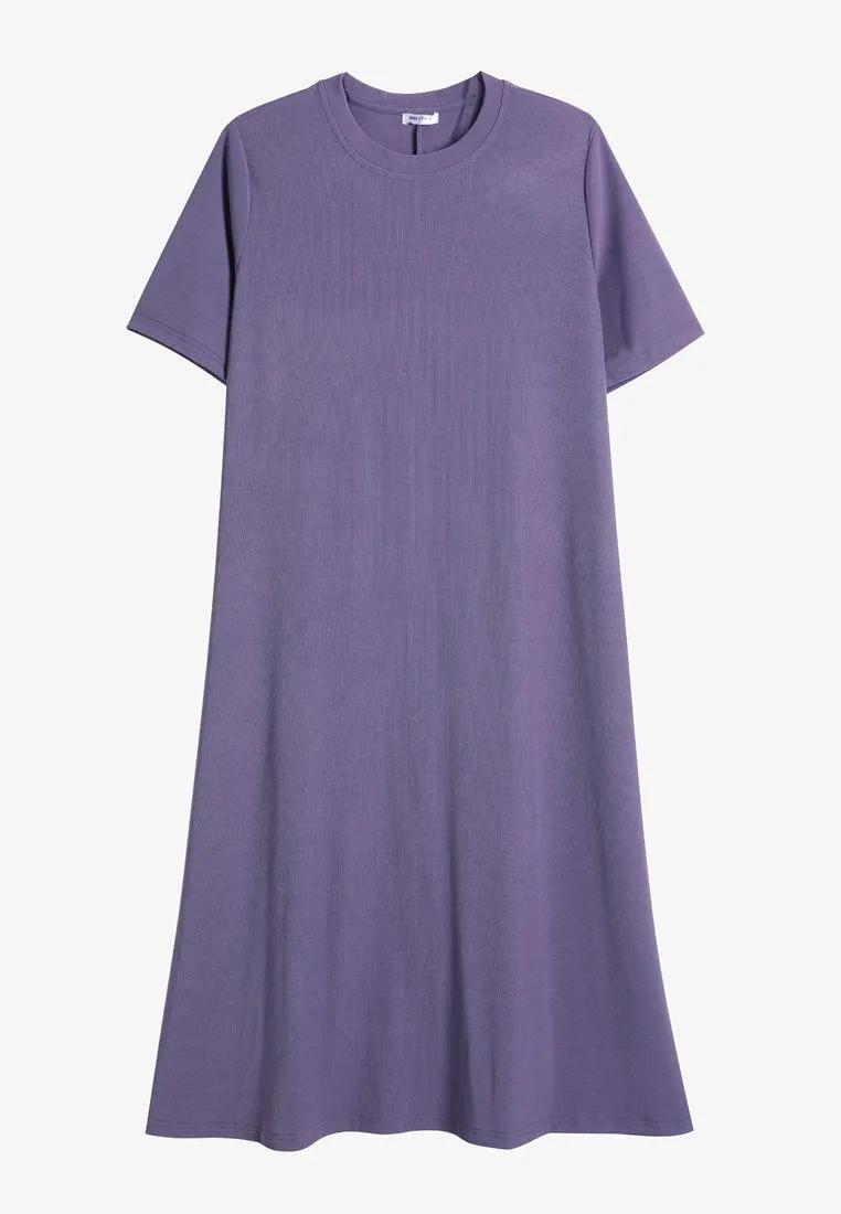 Meredith Midi Short Sleeve Ribbed Dress - Light Purple