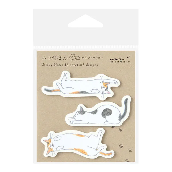 Midori Die-Cut Sticky Note - Stretching Cat - 15 Sheets x 3 Designs