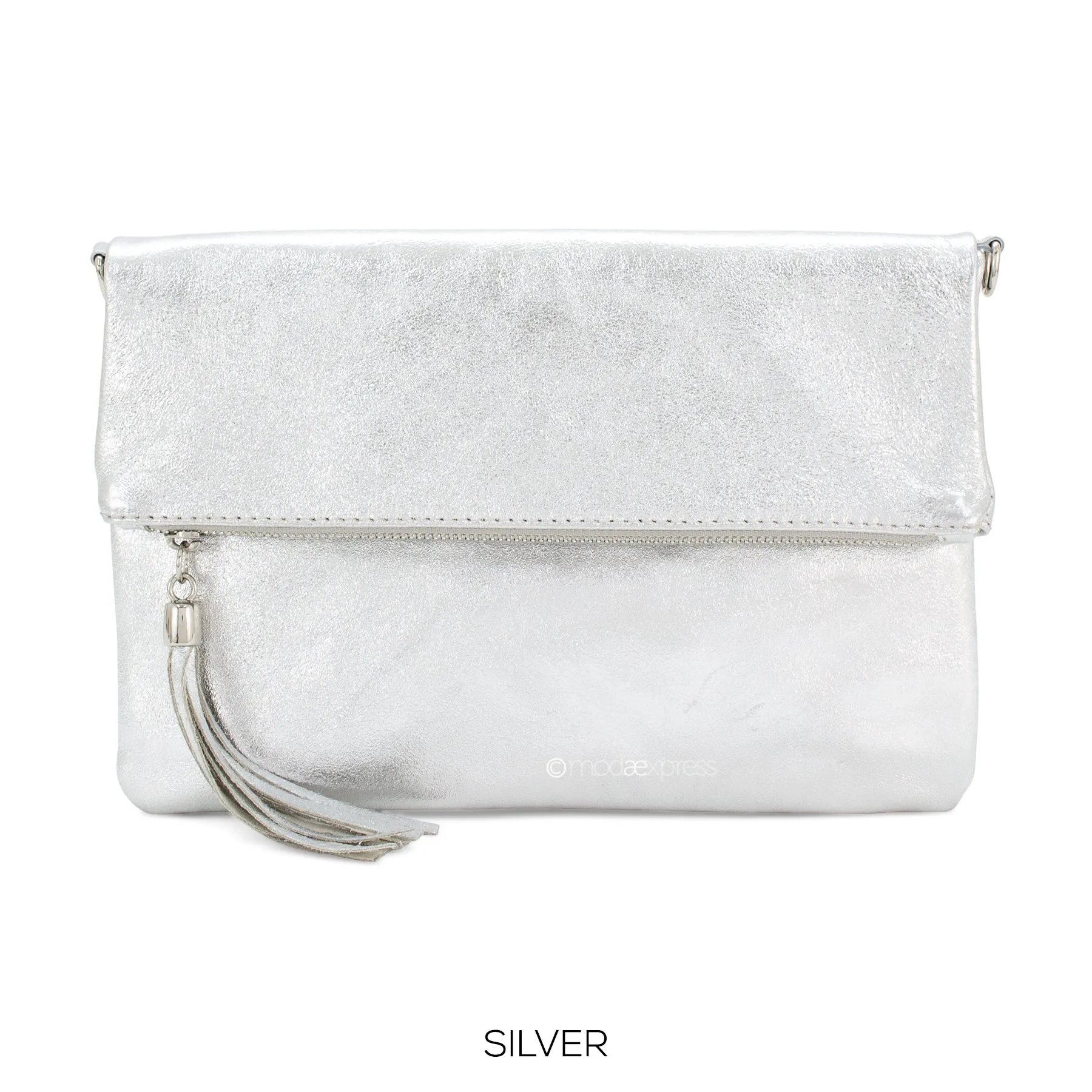 Milly Metallic Foldover Leather Clutch - 2 colours