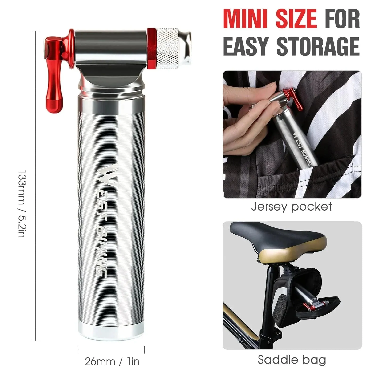 Mini Bike Pump CO2 Inflator Road Mountain Bikes Bicycle Tire Pump for Presta and Schrader Bicycle Accessories