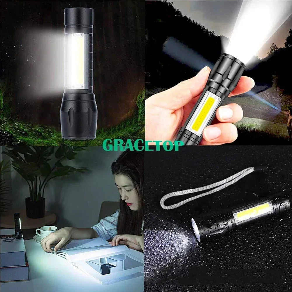 Mini Portable LED Flashlight COB XPE Rechargeable Torch Camping Lantern Zoomable Flashlight Tactical Flashlight with Pen Clip