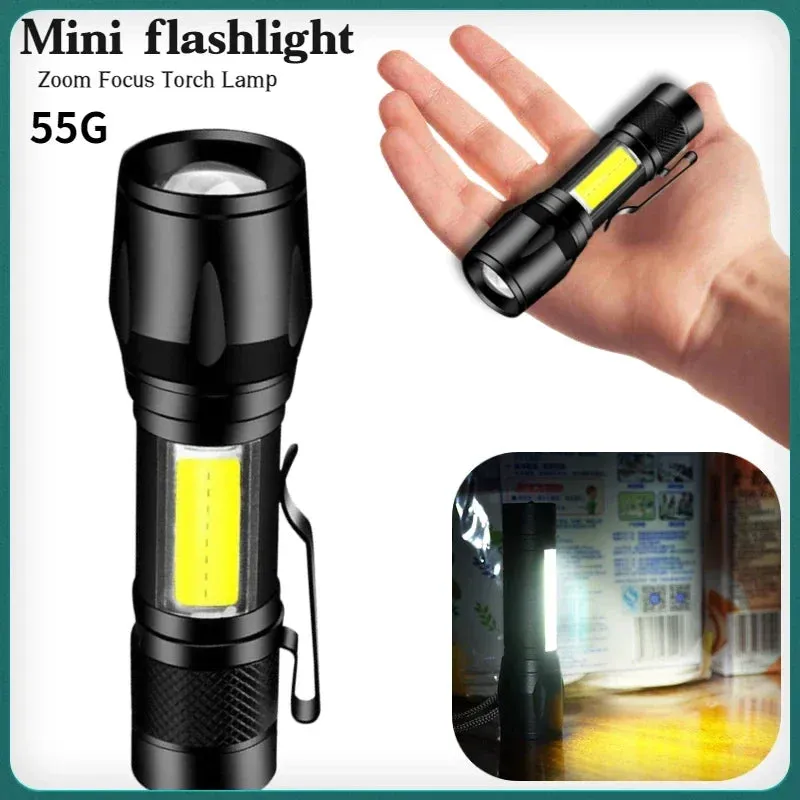 Mini Portable LED Flashlight COB XPE Rechargeable Torch Camping Lantern Zoomable Flashlight Tactical Flashlight with Pen Clip