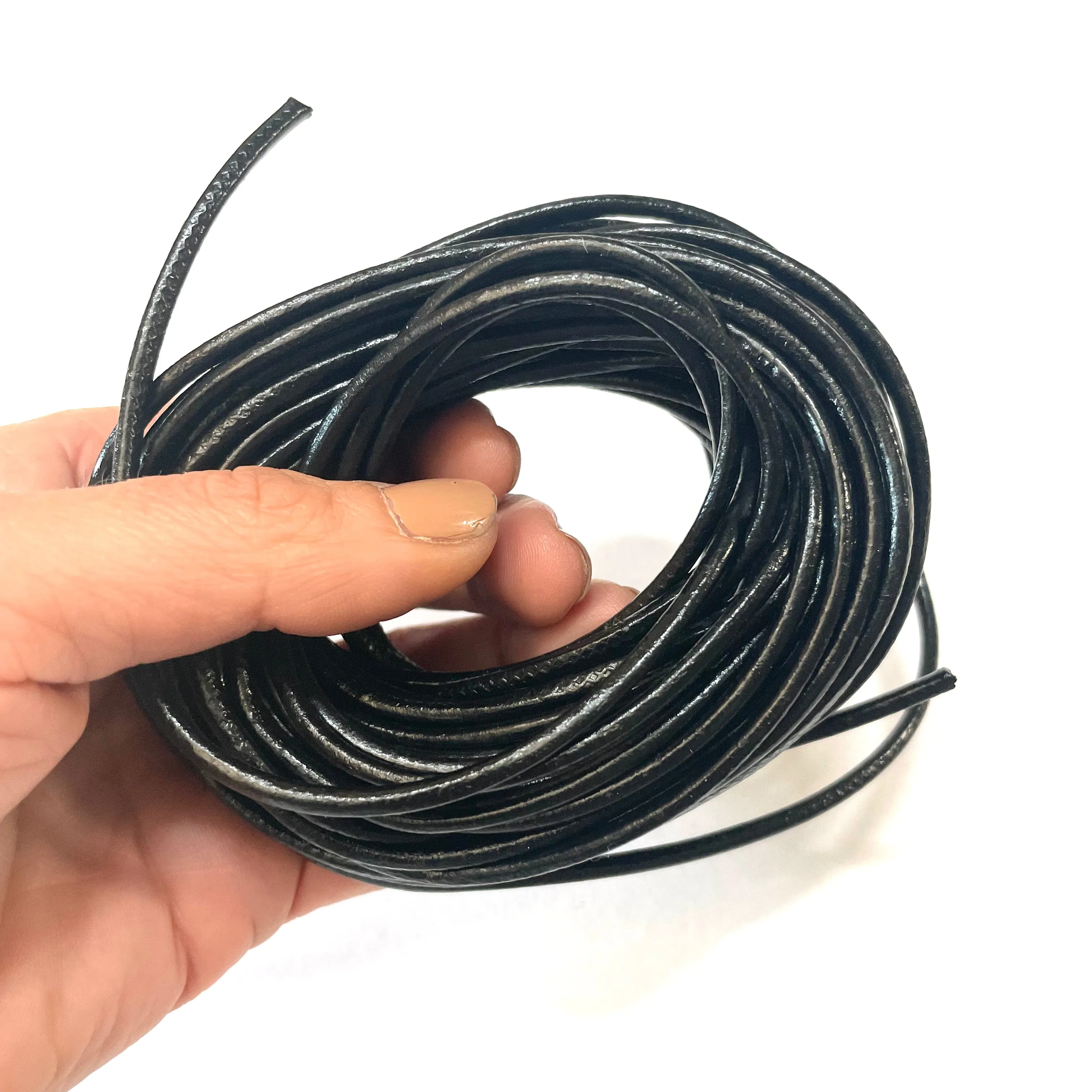 Natural Genuine Leather Cord per 10 Yards - Black 3mm