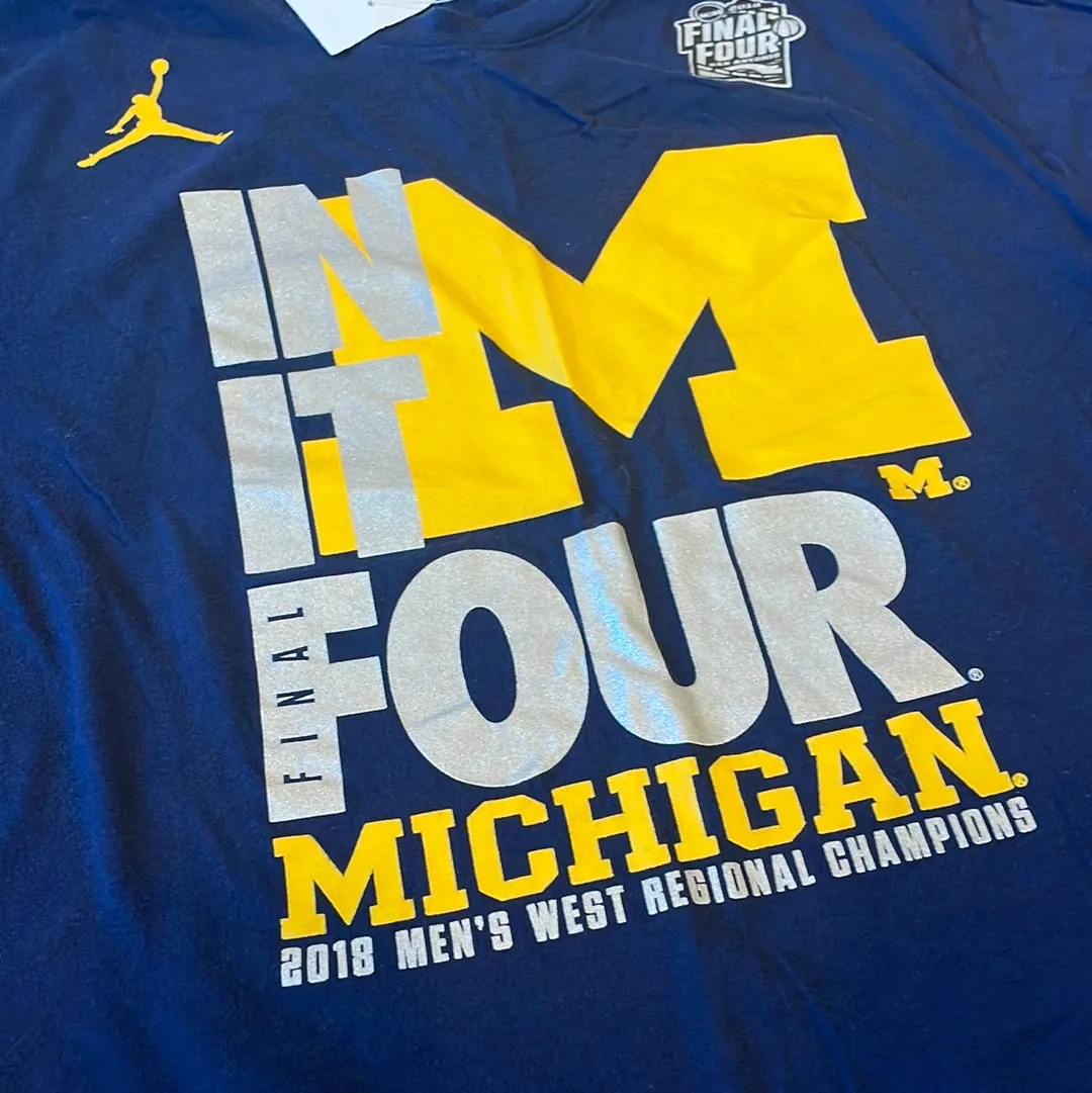 NCAA JORDAN Michigan Basketball Final Four Blue Short Sleeve Shirt Adult size large NEW!