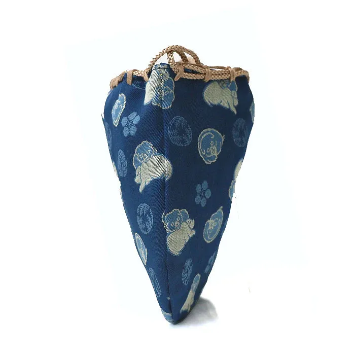 Nishijin-ori Small Drawstring Bag - Dog / Navy Blue -,  Made in Kyoto, Japan,  Japanese traditional craft purse