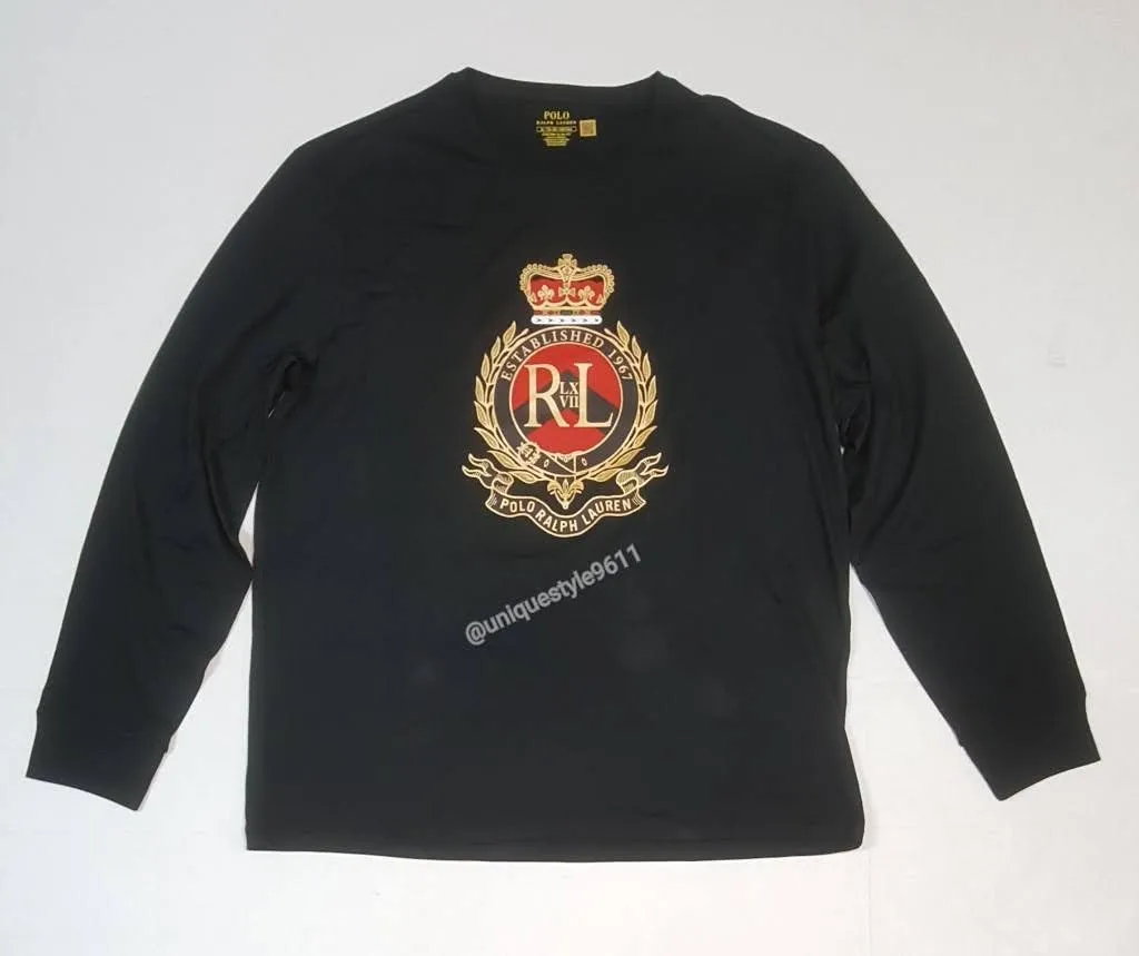 Nwt Polo Ralph Lauren Black Crest Custom Slim Fit Long Sleeve Tee