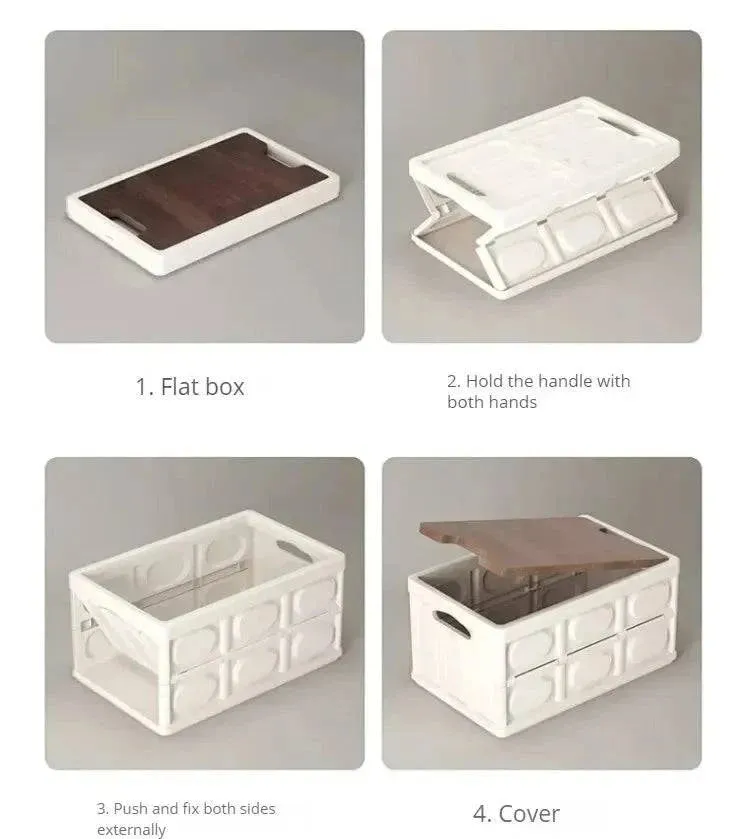 Outdoor Camping Folding Box With Wooden Lid Car Storage Box Food Organizer Container for Household Large Capacity Storage Box