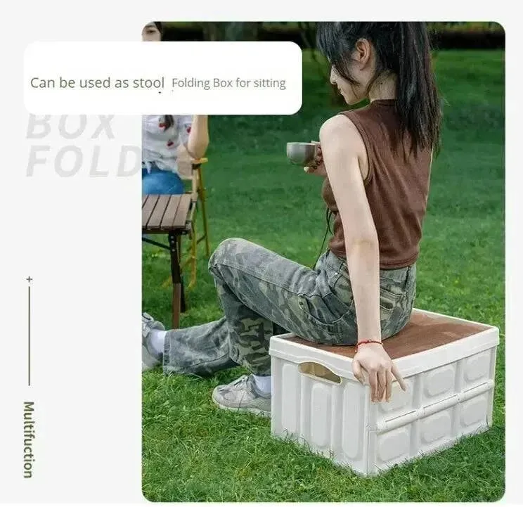 Outdoor Camping Folding Box With Wooden Lid Car Storage Box Food Organizer Container for Household Large Capacity Storage Box