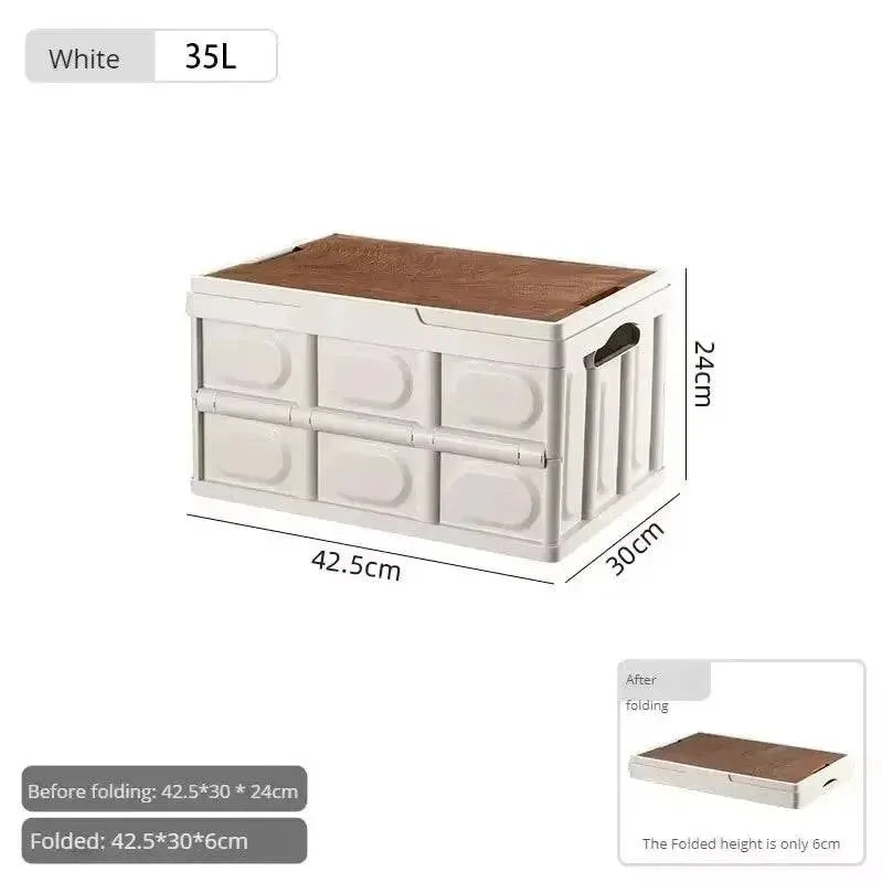 Outdoor Camping Folding Box With Wooden Lid Car Storage Box Food Organizer Container for Household Large Capacity Storage Box