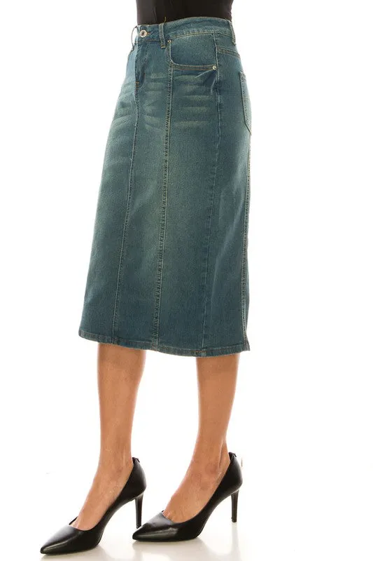 Panel Denim Skirt in Vintage Wash