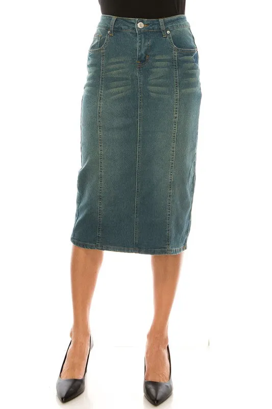 Panel Denim Skirt in Vintage Wash