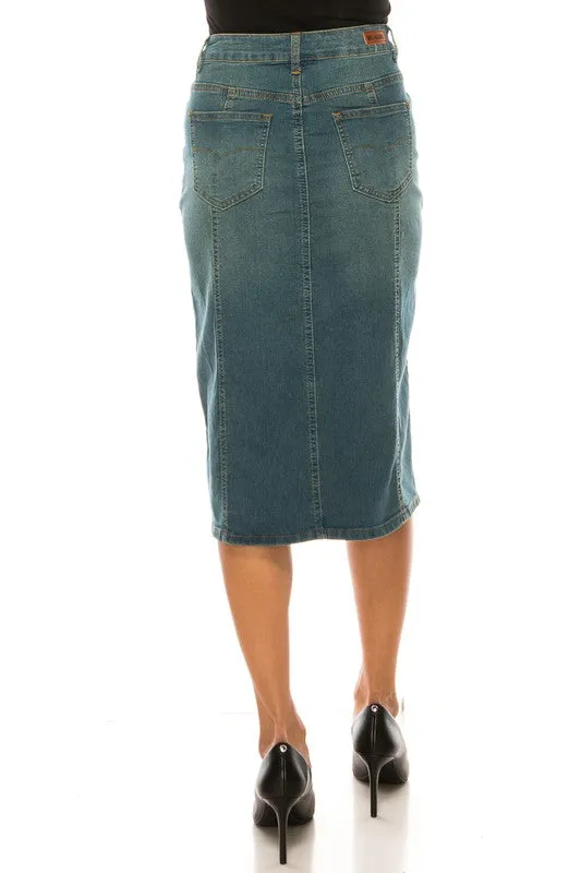 Panel Denim Skirt in Vintage Wash