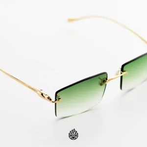 Panthère De Cartier Glasses, Brushed Gold Detail, Green Lens