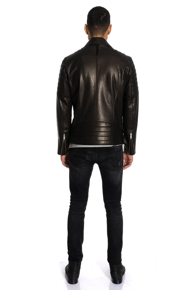 Pierre Men's Leather Biker Jacket - Black