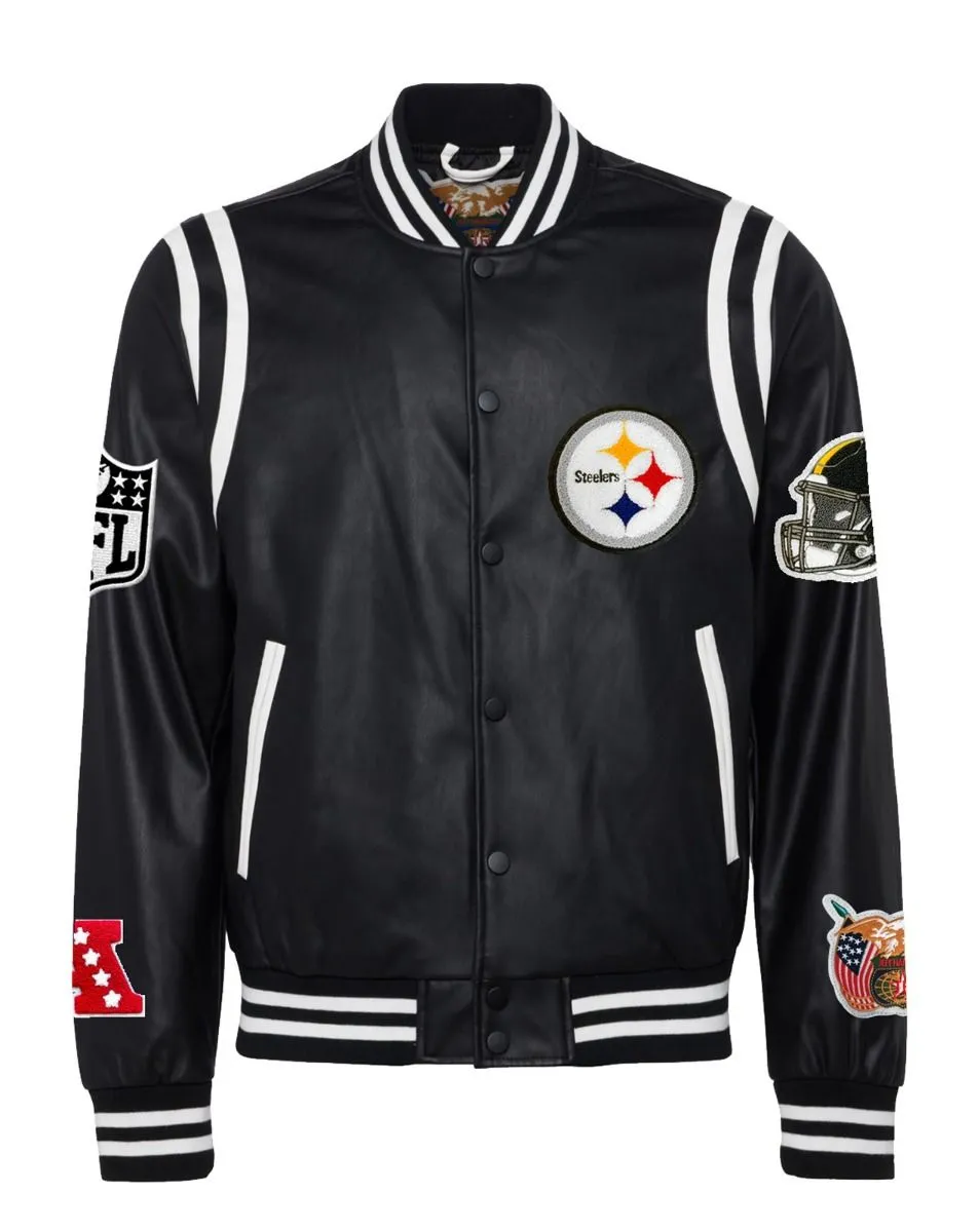 PITTSBURGH STEELERS VEGAN LEATHER JACKET Black / White