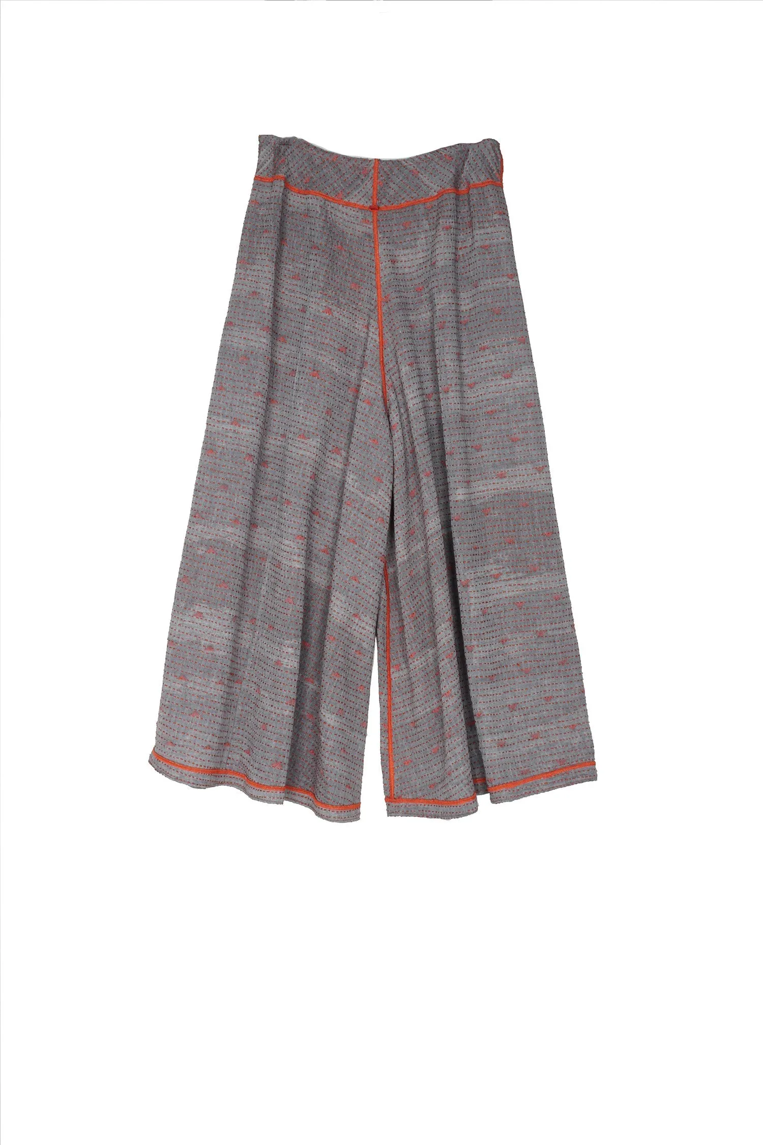 PLANK PRINT KANTHA WIDE LEG PANTS - lb2623-gry -