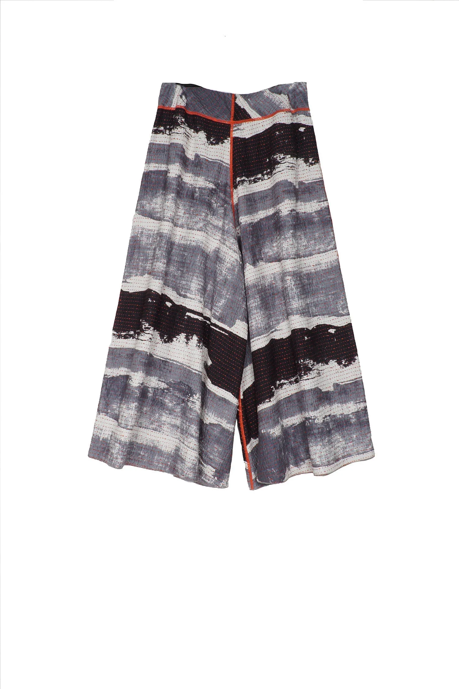 PLANK PRINT KANTHA WIDE LEG PANTS - lb2623-gry -