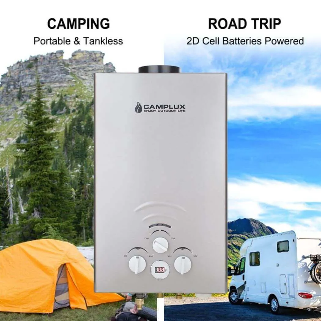 Portable Propane Tankless Water Heater , Camplux 2.11 GPM On Demand Camping Gas Water Heater, Gray