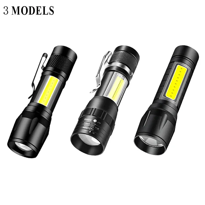 Portable Zoom LED Rechargeable Flashlight 3 Lighting Modes Camping Light Mini Torch Built In Battery Waterproof Long Range