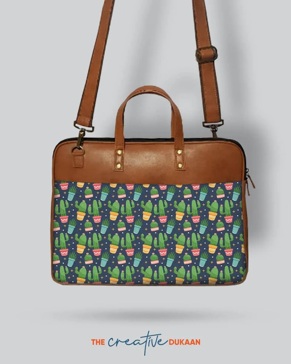 Printed Cactus - The Vegan Leather Laptop Bag