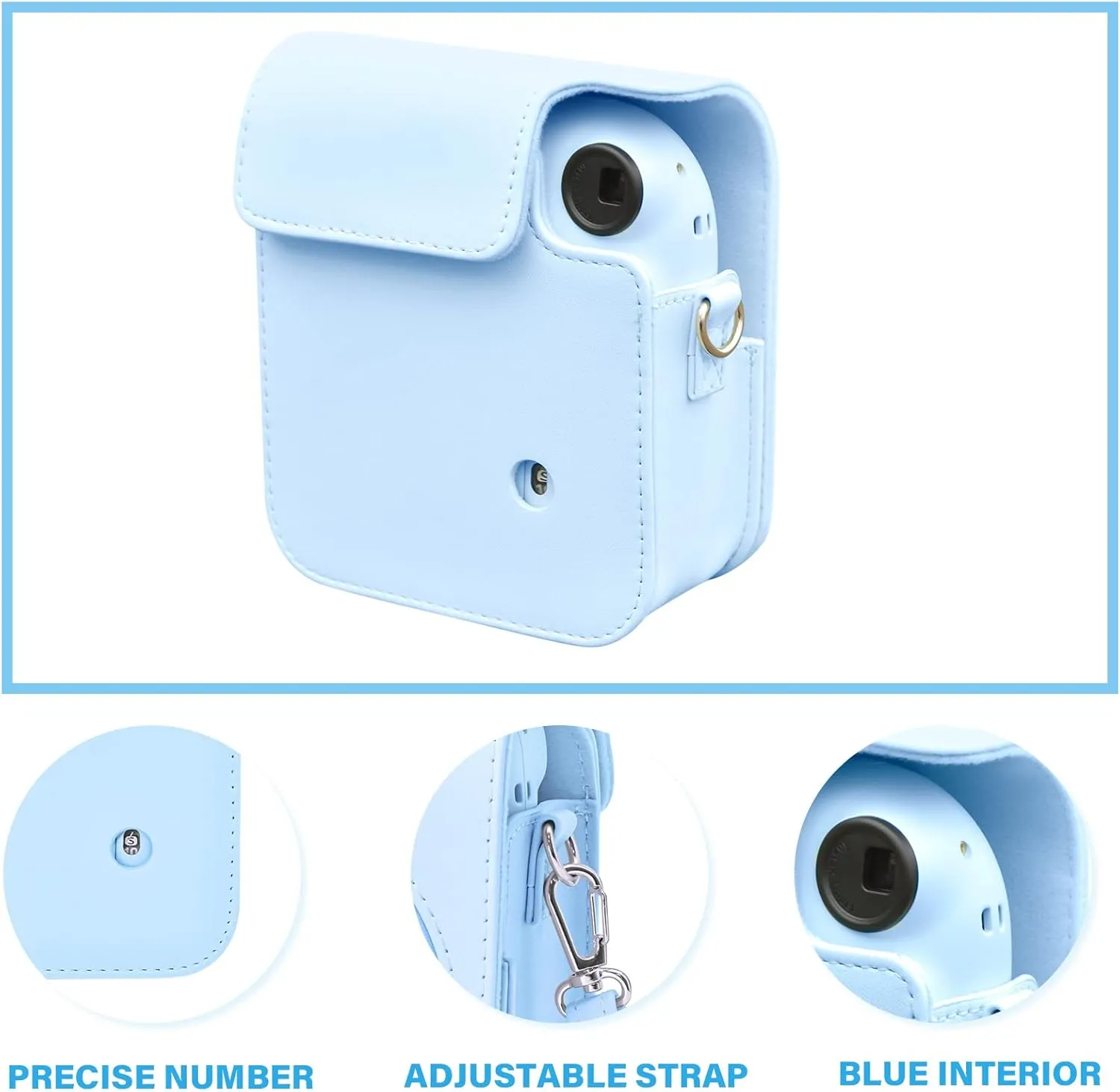 PU Leather Camera Case for Fujifilm Instax Mini 12 Instant Camera | Protective Camera Cover with Adjustable Shoulder Strap - Pastel Blue