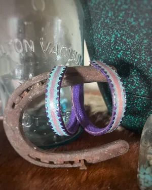 Purple and Turquoise Leather Hoops