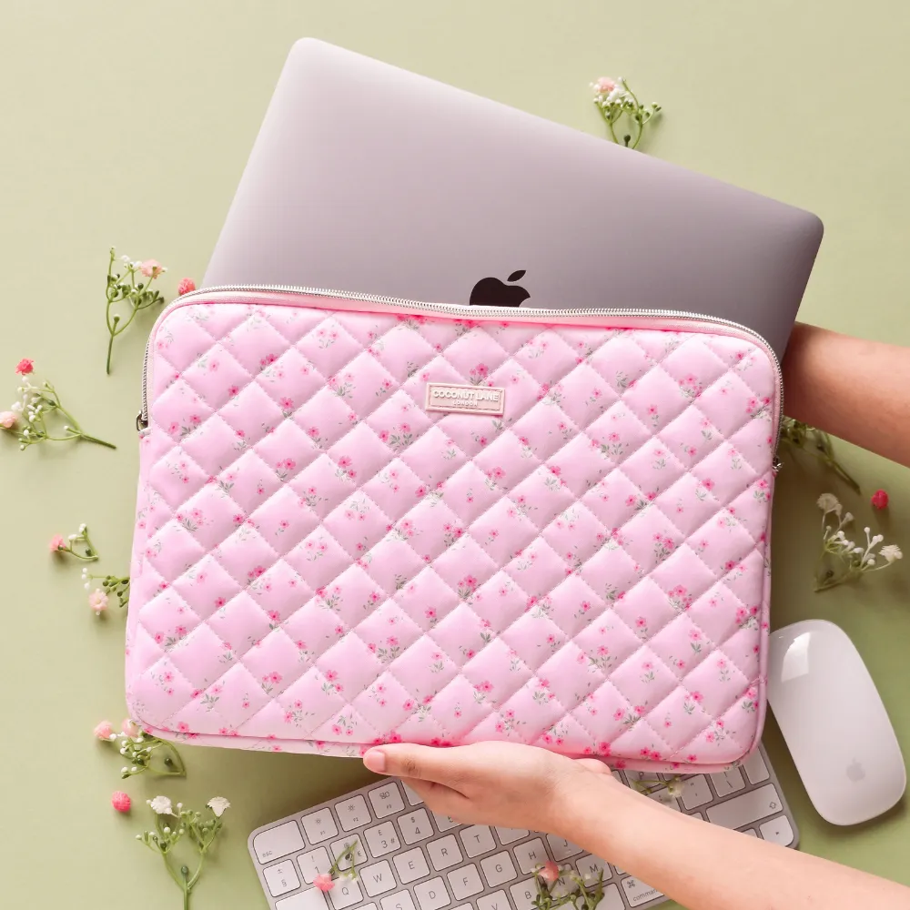 Quilted Ditsy Floral Pink Laptop Sleeve