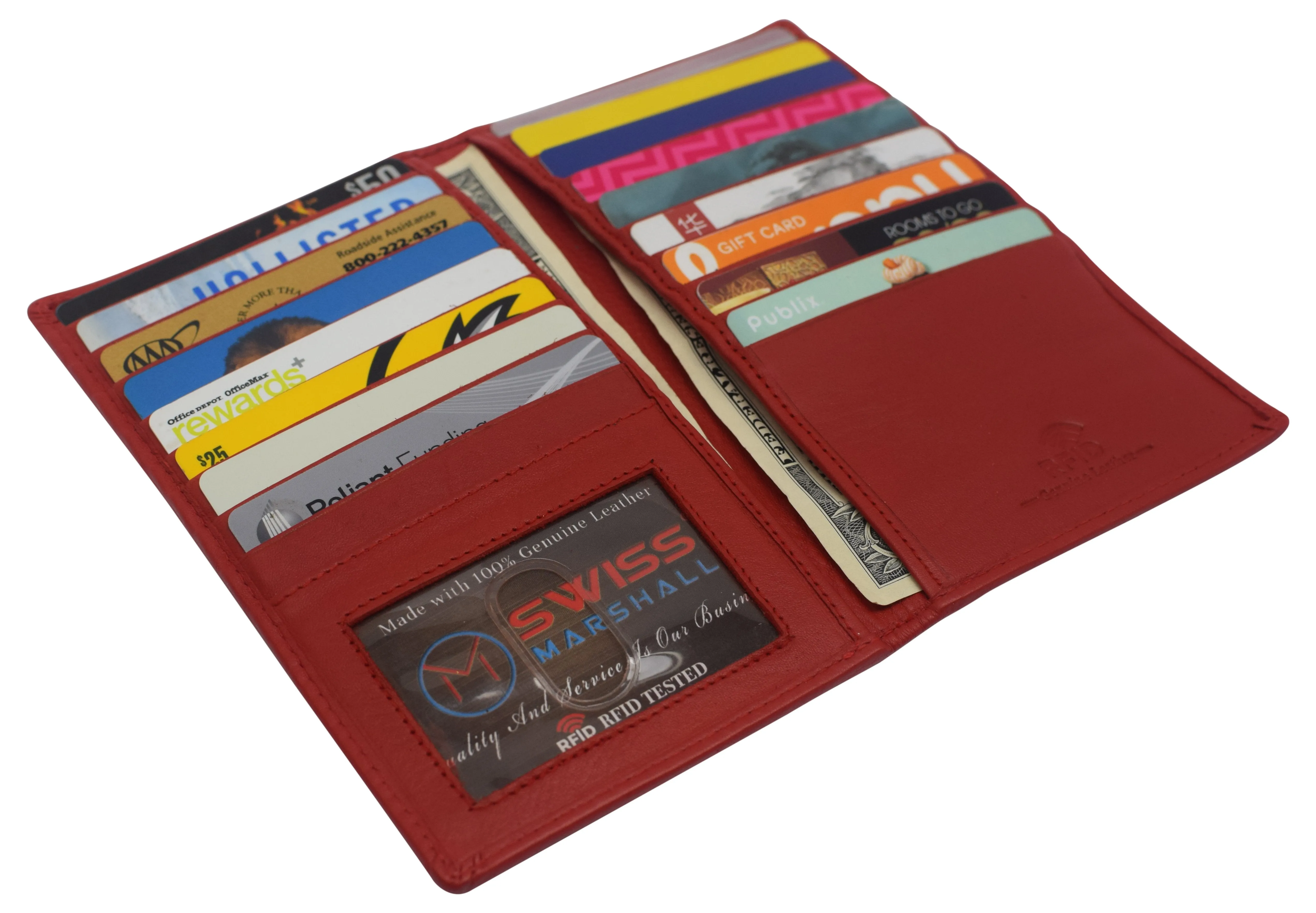 RFID CN 1529 Swiss Marshall RFID Blocking Genuine Leather Mens Long ID 17 Credit Card Security Wallet Colors