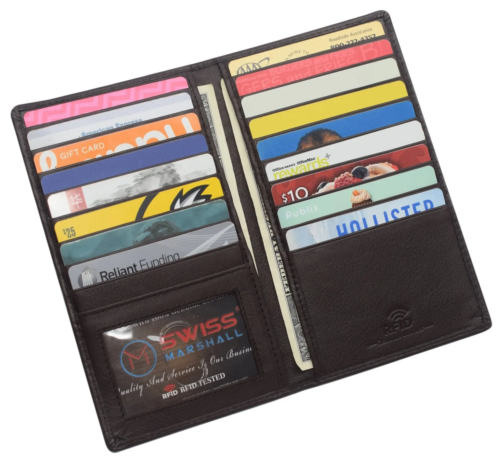 RFID CN 1529 Swiss Marshall RFID Blocking Genuine Leather Mens Long ID 17 Credit Card Security Wallet Colors